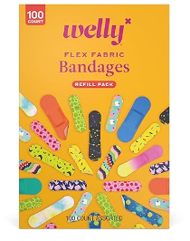 Welly Bravery Badge Value Pack | Adhesive Flexible Fabric Bandages | Assorted Shapes and Patterns for Minor Cuts, Scrapes, and Wounds - 100 Count